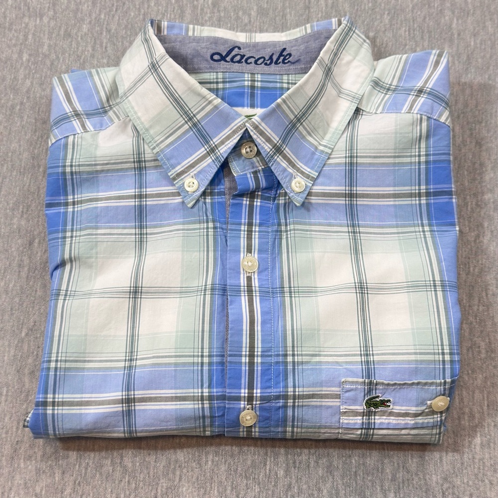 Lacoste Shirt Mens Size 40 M/L Stripes 100% Cotton Short Sleeve Slim Fit